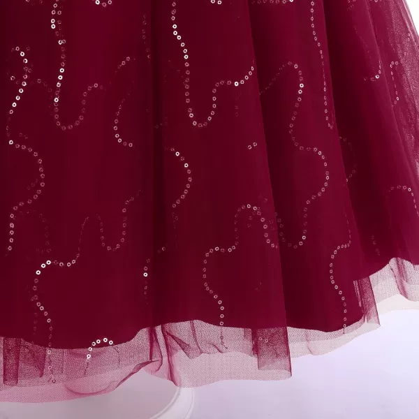 Flower Girl Lace Dress for Kids Wedding Bridesmaid Pageant Party Formal Long Gown Princess Communion Tulle Dresses 312Wine Red