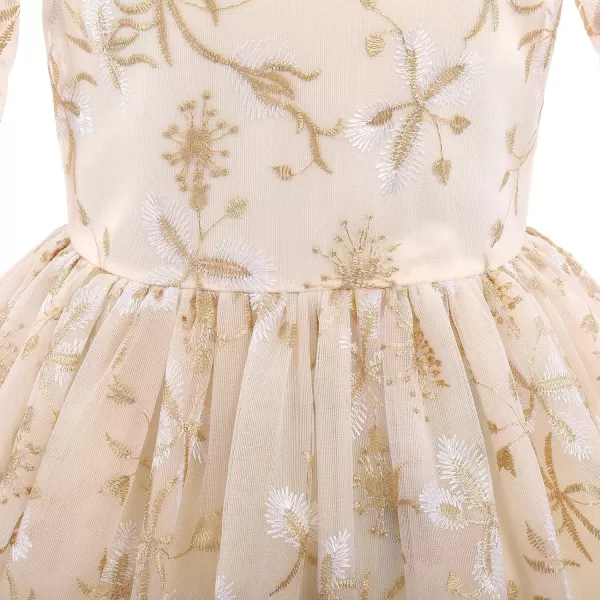 Flower Girl Lace Dress for Kids Wedding Bridesmaid Pageant Party Formal Maxi Gown Princess Communion Long Tulle DressesChampagne Floral