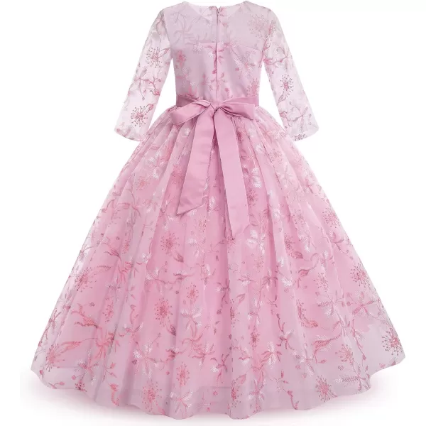 Flower Girl Lace Dress for Kids Wedding Bridesmaid Pageant Party Formal Maxi Gown Princess Communion Long Tulle DressesDusty Pink Floral