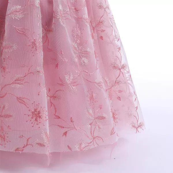 Flower Girl Lace Dress for Kids Wedding Bridesmaid Pageant Party Formal Maxi Gown Princess Communion Long Tulle DressesDusty Pink Floral