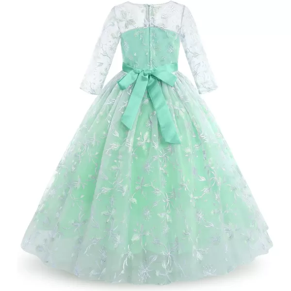 Flower Girl Lace Dress for Kids Wedding Bridesmaid Pageant Party Formal Maxi Gown Princess Communion Long Tulle DressesGreen Floral