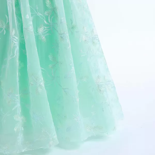 Flower Girl Lace Dress for Kids Wedding Bridesmaid Pageant Party Formal Maxi Gown Princess Communion Long Tulle DressesGreen Floral