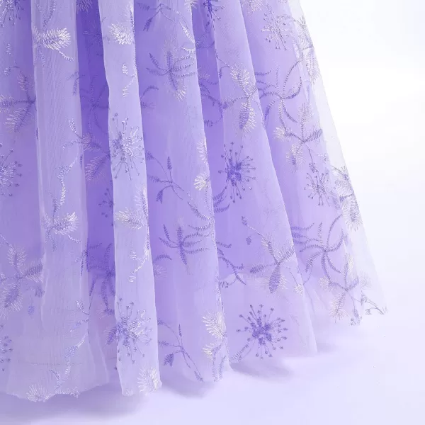 Flower Girl Lace Dress for Kids Wedding Bridesmaid Pageant Party Formal Maxi Gown Princess Communion Long Tulle DressesPurple Floral