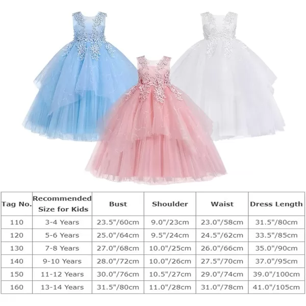 Flower Girl Lace Dress for Kids Wedding Bridesmaid Pageant Party Long Gown Princess Communion Sequins Puffy Tulle DressesBlue