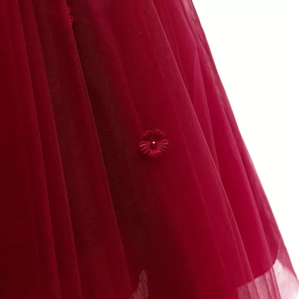 Flower Girl Lace Dress for Kids Wedding Bridesmaid Pageant Party Long Gown Princess Communion Sequins Puffy Tulle DressesDark Red  Backless