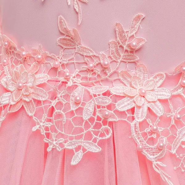 Flower Girl Lace Dress for Kids Wedding Bridesmaid Pageant Party Long Gown Princess Communion Sequins Puffy Tulle DressesPink  Backless