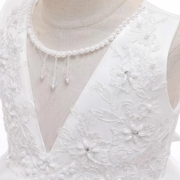 Flower Girl Lace Dress for Kids Wedding Bridesmaid Pageant Party Long Gown Princess Communion Sequins Puffy Tulle DressesWhite  Lace Beads