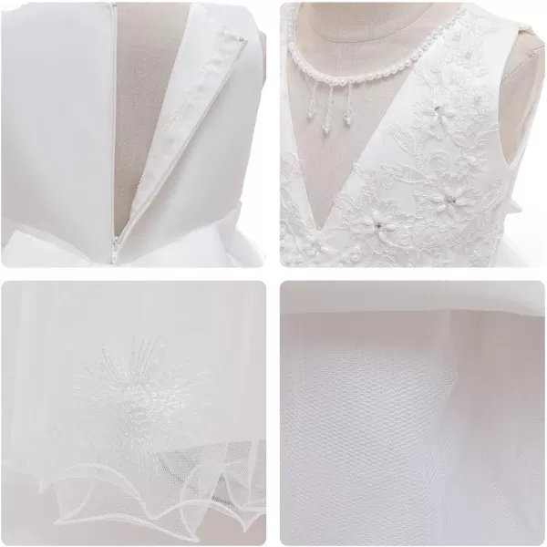 Flower Girl Lace Dress for Kids Wedding Bridesmaid Pageant Party Long Gown Princess Communion Sequins Puffy Tulle DressesWhite  Lace Beads