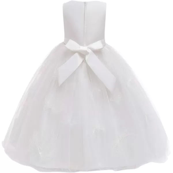 Flower Girl Lace Dress for Kids Wedding Bridesmaid Pageant Party Long Gown Princess Communion Sequins Puffy Tulle DressesWhite  Lace Beads
