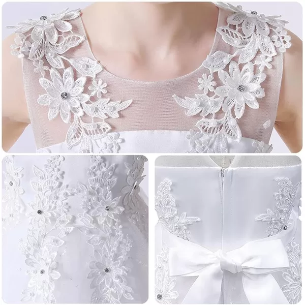 Flower Girl Lace Dress for Kids Wedding Bridesmaid Pageant Party Long Gown Princess Communion Sequins Puffy Tulle DressesWhite
