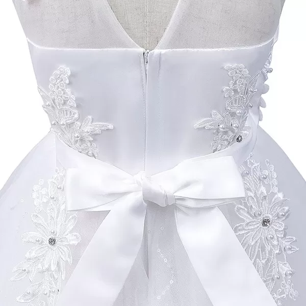 Flower Girl Lace Dress for Kids Wedding Bridesmaid Pageant Party Long Gown Princess Communion Sequins Puffy Tulle DressesWhite