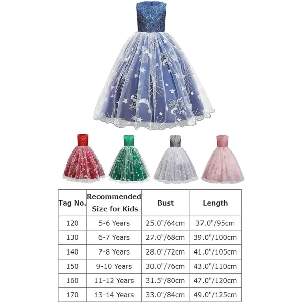 Flower Girl Lace Dress for Kids Wedding Bridesmaid Pageant Party Long Maxi Gown Princess Communion Star Tulle DressesRoyal Blue  Star