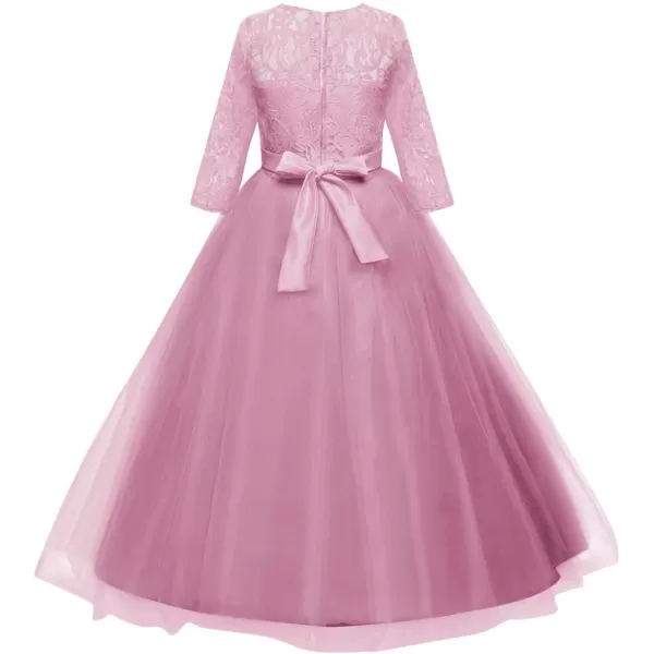 Flower Girl Lace Dress for Kids Wedding Bridesmaid Pageant Party Prom Formal Ball Gown Princess Puffy Tulle DressesDark Pink