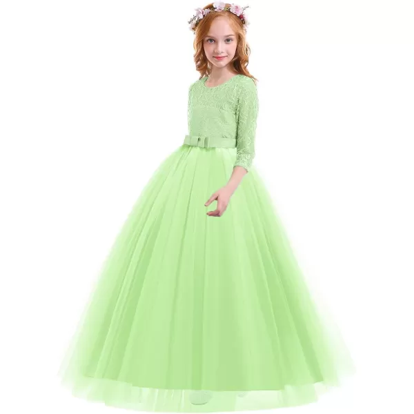 Flower Girl Lace Dress for Kids Wedding Bridesmaid Pageant Party Prom Formal Ball Gown Princess Puffy Tulle DressesGrass Green