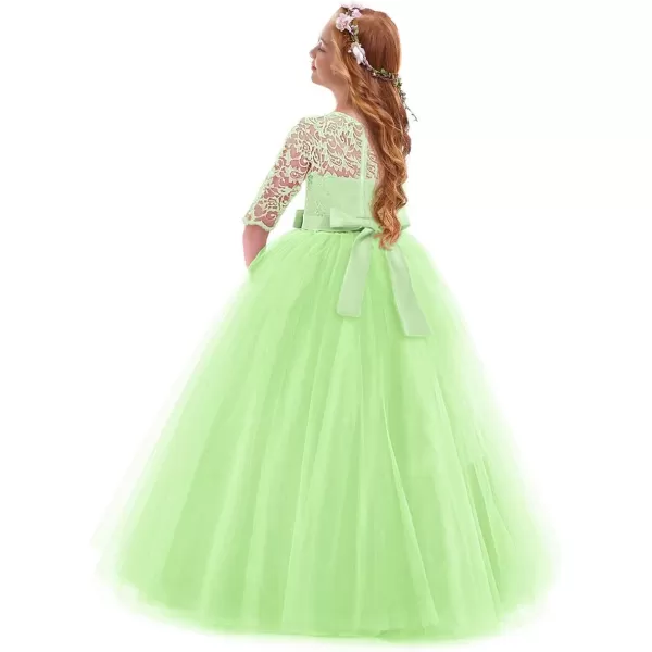 Flower Girl Lace Dress for Kids Wedding Bridesmaid Pageant Party Prom Formal Ball Gown Princess Puffy Tulle DressesGrass Green