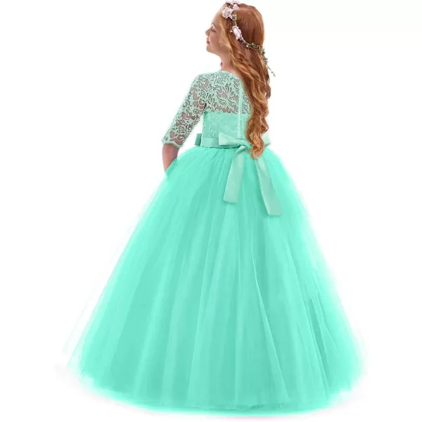 Flower Girl Lace Dress for Kids Wedding Bridesmaid Pageant Party Prom Formal Ball Gown Princess Puffy Tulle DressesGreen