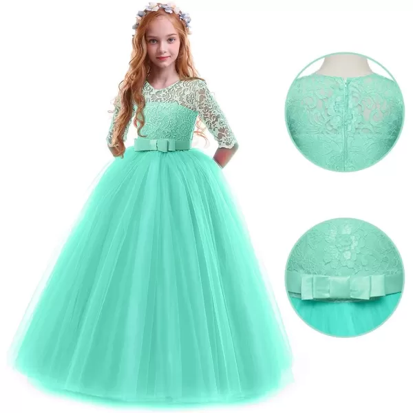 Flower Girl Lace Dress for Kids Wedding Bridesmaid Pageant Party Prom Formal Ball Gown Princess Puffy Tulle DressesGreen