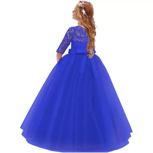 Flower Girl Lace Dress for Kids Wedding Bridesmaid Pageant Party Prom Formal Ball Gown Princess Puffy Tulle DressesRoyal Blue