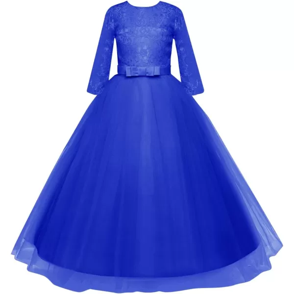 Flower Girl Lace Dress for Kids Wedding Bridesmaid Pageant Party Prom Formal Ball Gown Princess Puffy Tulle DressesRoyal Blue