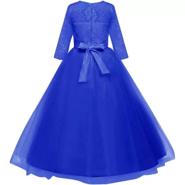 Flower Girl Lace Dress for Kids Wedding Bridesmaid Pageant Party Prom Formal Ball Gown Princess Puffy Tulle DressesRoyal Blue