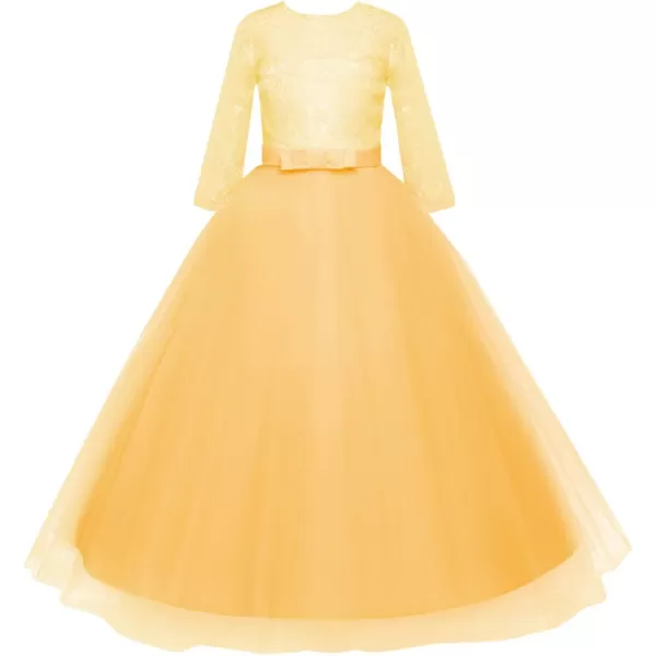 Flower Girl Lace Dress for Kids Wedding Bridesmaid Pageant Party Prom Formal Ball Gown Princess Puffy Tulle DressesYellow