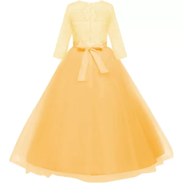 Flower Girl Lace Dress for Kids Wedding Bridesmaid Pageant Party Prom Formal Ball Gown Princess Puffy Tulle DressesYellow