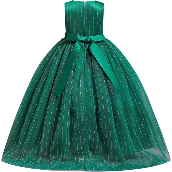 Flower Girl Lace Long Princess Dresses Kids Formal Wedding Party Pageant Ball Gowns First Communion Puffy Tulle DressGreen  Shiny