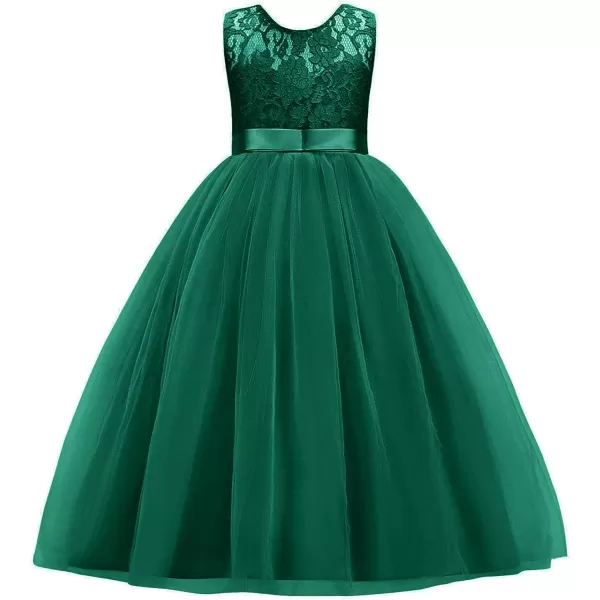 Flower Girl Lace Long Princess Dresses Kids Formal Wedding Party Pageant Ball Gowns First Communion Puffy Tulle DressGreen