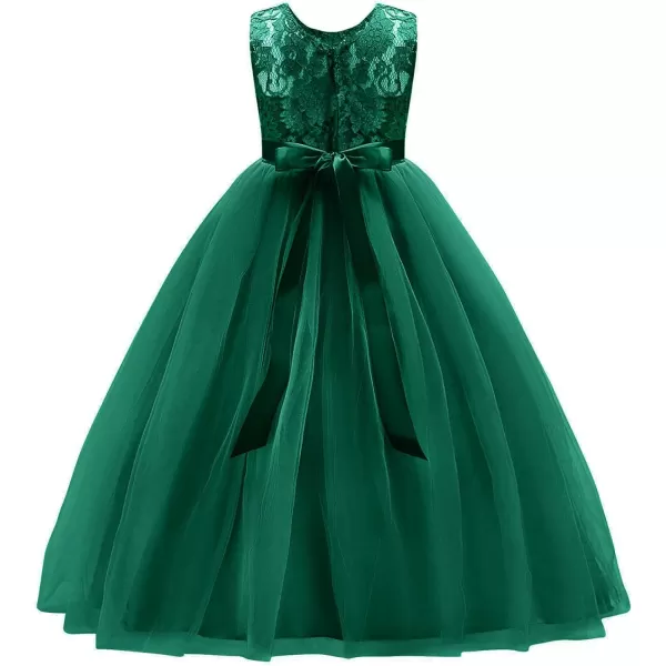 Flower Girl Lace Long Princess Dresses Kids Formal Wedding Party Pageant Ball Gowns First Communion Puffy Tulle DressGreen