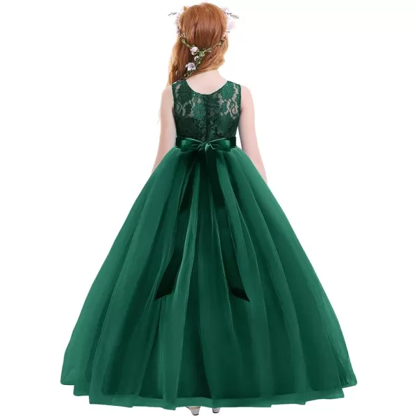 Flower Girl Lace Long Princess Dresses Kids Formal Wedding Party Pageant Ball Gowns First Communion Puffy Tulle DressGreen