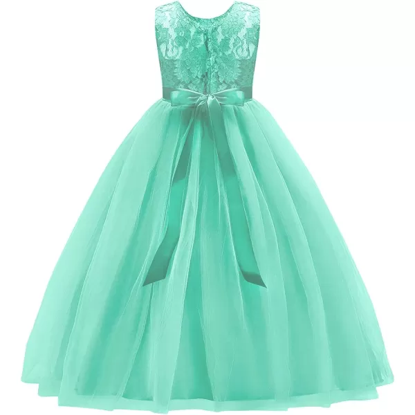 Flower Girl Lace Long Princess Dresses Kids Formal Wedding Party Pageant Ball Gowns First Communion Puffy Tulle DressLight Green