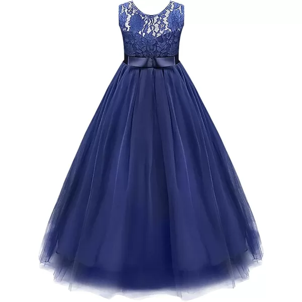 Flower Girl Lace Long Princess Dresses Kids Formal Wedding Party Pageant Ball Gowns First Communion Puffy Tulle DressNavy Blue