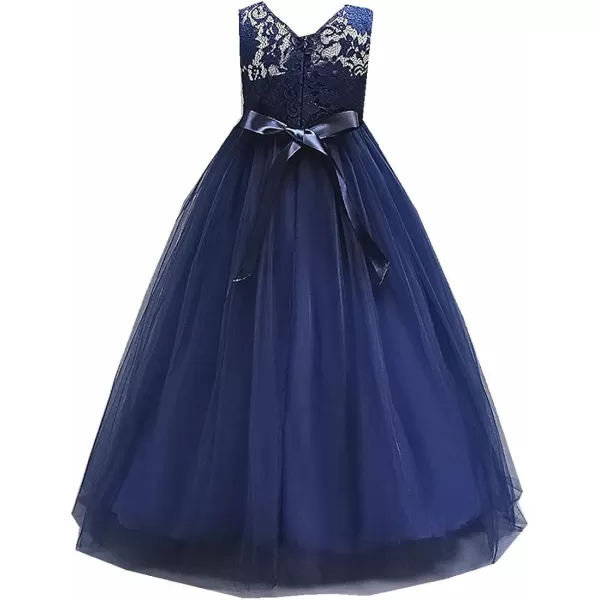 Flower Girl Lace Long Princess Dresses Kids Formal Wedding Party Pageant Ball Gowns First Communion Puffy Tulle DressNavy Blue