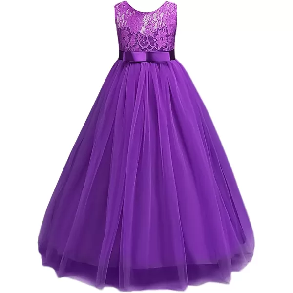 Flower Girl Lace Long Princess Dresses Kids Formal Wedding Party Pageant Ball Gowns First Communion Puffy Tulle DressPurple