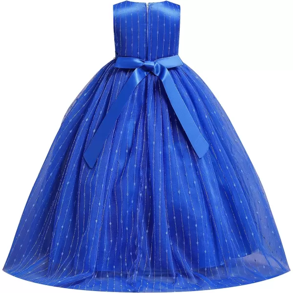 Flower Girl Lace Long Princess Dresses Kids Formal Wedding Party Pageant Ball Gowns First Communion Puffy Tulle DressRoyal Blue  Shiny