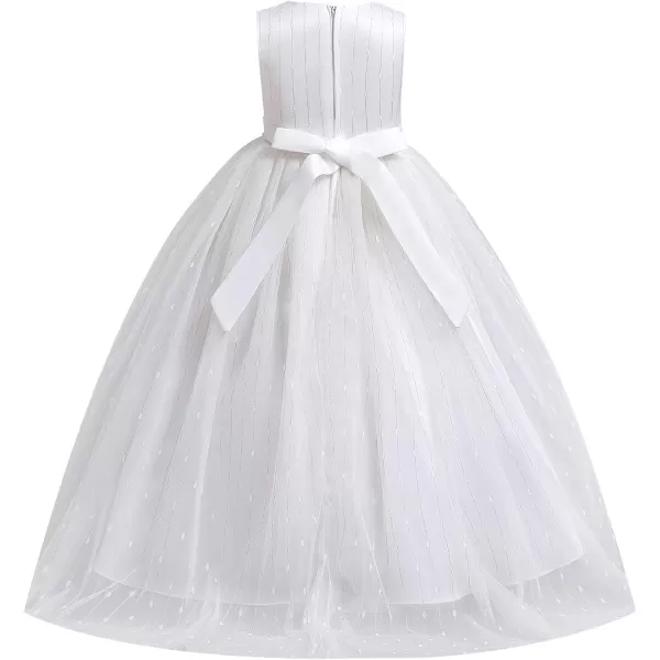 Flower Girl Lace Long Princess Dresses Kids Formal Wedding Party Pageant Ball Gowns First Communion Puffy Tulle DressWhite  Shiny