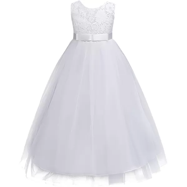 Flower Girl Lace Long Princess Dresses Kids Formal Wedding Party Pageant Ball Gowns First Communion Puffy Tulle DressWhite