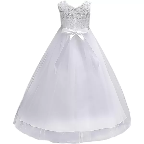 Flower Girl Lace Long Princess Dresses Kids Formal Wedding Party Pageant Ball Gowns First Communion Puffy Tulle DressWhite