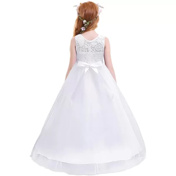 Flower Girl Lace Long Princess Dresses Kids Formal Wedding Party Pageant Ball Gowns First Communion Puffy Tulle DressWhite