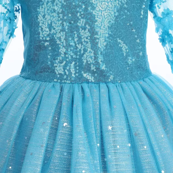 Flower Girl Sequins Dress 34 Sleeves Maxi Gown for Kids Party Wedding Bridesmaid Princess Pageant Long Tulle DressesLight Blue