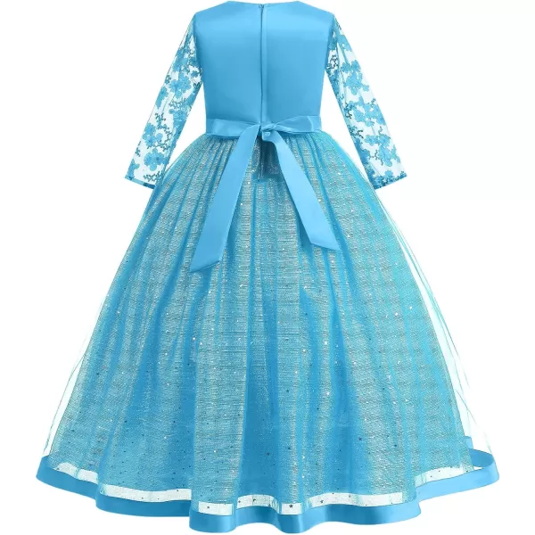 Flower Girl Sequins Dress 34 Sleeves Maxi Gown for Kids Party Wedding Bridesmaid Princess Pageant Long Tulle DressesLight Blue
