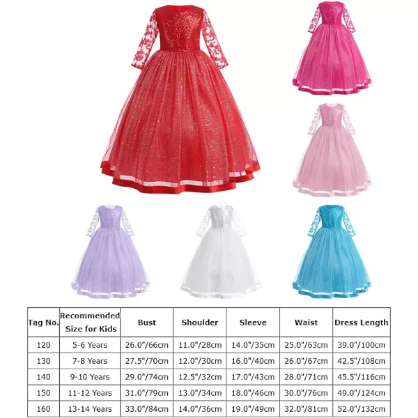 Flower Girl Sequins Dress 34 Sleeves Maxi Gown for Kids Party Wedding Bridesmaid Princess Pageant Long Tulle DressesLight Blue