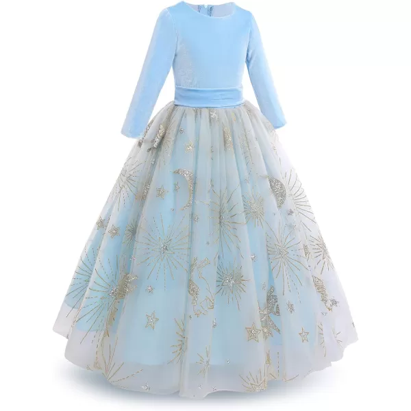 Flower Girl Velvet Dress for Kids Wedding Bridesmaid Pageant Party Prom Formal Ball Gown Princess Puffy Tulle DressesBlue  Gold Stars