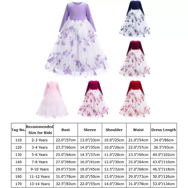 Flower Girl Velvet Dress for Kids Wedding Bridesmaid Pageant Party Prom Formal Ball Gown Princess Puffy Tulle DressesDark Blue  Butterfly