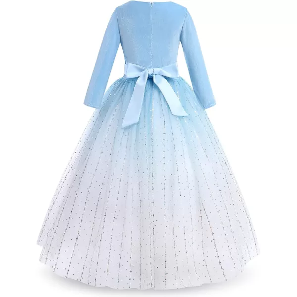 Flower Girl Velvet Dress for Kids Wedding Bridesmaid Pageant Party Prom Formal Ball Gown Princess Puffy Tulle DressesGradient  Blue