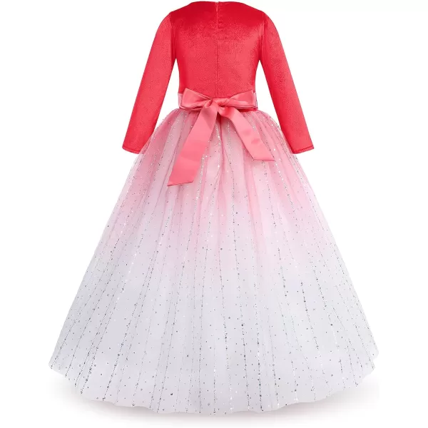 Flower Girl Velvet Dress for Kids Wedding Bridesmaid Pageant Party Prom Formal Ball Gown Princess Puffy Tulle DressesGradient  Red