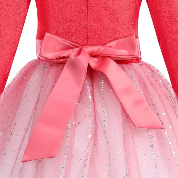 Flower Girl Velvet Dress for Kids Wedding Bridesmaid Pageant Party Prom Formal Ball Gown Princess Puffy Tulle DressesGradient  Red