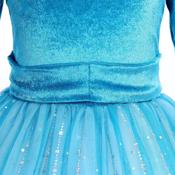 Flower Girl Velvet Dress for Kids Wedding Bridesmaid Pageant Party Prom Formal Ball Gown Princess Puffy Tulle DressesGradient  Sky Blue