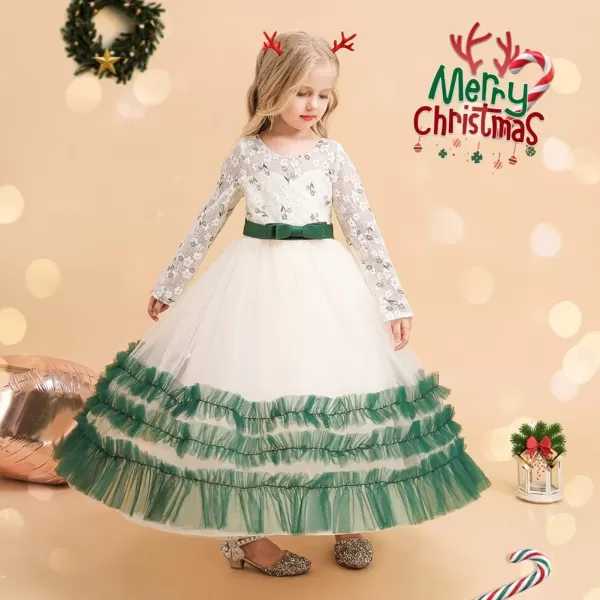 Flower Girl Velvet Dress for Kids Wedding Bridesmaid Pageant Party Prom Formal Ball Gown Princess Puffy Tulle DressesGreen  Sequin Flower