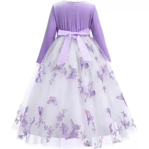 Flower Girl Velvet Dress for Kids Wedding Bridesmaid Pageant Party Prom Formal Ball Gown Princess Puffy Tulle DressesPurple  Butterfly